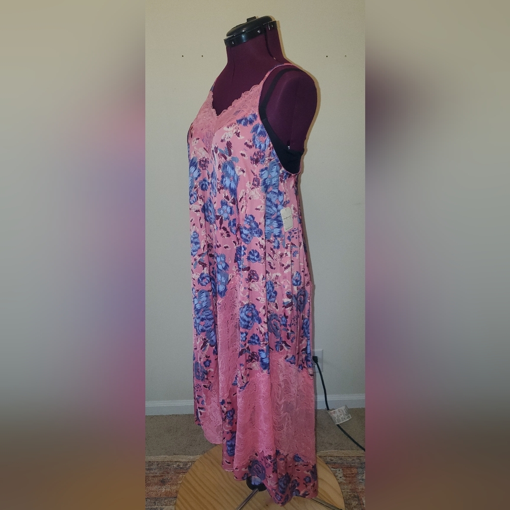 Intimately Free People First Date Pink Floral Lace-Trim Maxi Slip Dress Sz S - Picture 2 of 13